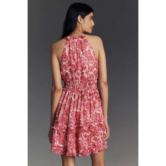 Anthropologie Size Small Somerset Halter Mini Dress Pink Floral Pockets - Picture 5 of 15